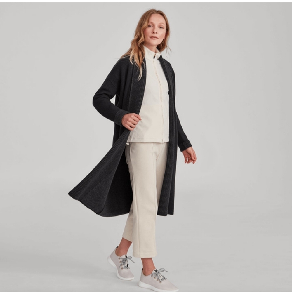 Allbirds Women's 100% Wool Long Open Front‎ Knit Ivory Cardigan Small